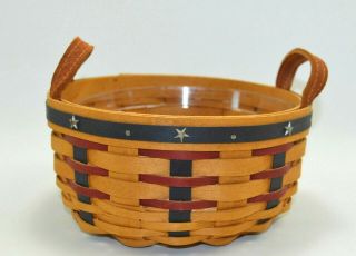 Longaberger Proudly American Button Basket W/ Clear Protector 2 Leather Handles