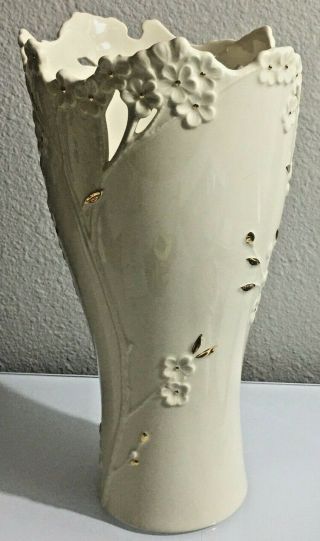 Lenox Cherry Blossom Ivory And Gold Sculptured Vase