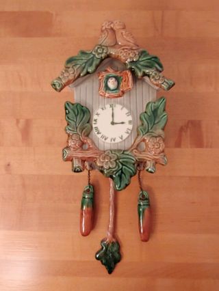 Vintage Hand Painted Ceramic Wall Pocket Cuckoo Clock Planter Decorative Vase