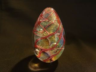 Vintage 1998 Glass Eye Studio Ges Pink And Gold Egg - Shaped Art Glass Paperweight