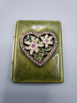 Jay Strongwater Miniature Enameled Book Picture Frame Heart Rhinestone Flower