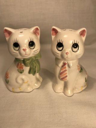 Vintage Lefton Male & Female Cat 3 " Salt And Pepper Shakers