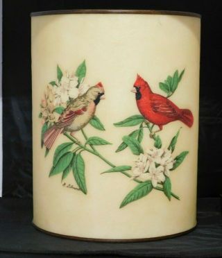 Vintage Bacova Guild Fiberglass Wastebasket Birds Signed Grace Gilmore