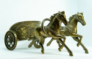 Vintage Bronze Greek Roman 2 Horse Drawn Chariot Figurine