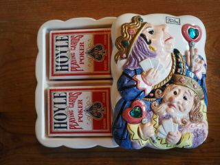 Perfect 1992 Fitz & Floyd " Alice In Wonderland " Double - Deck Card Box W - Cards