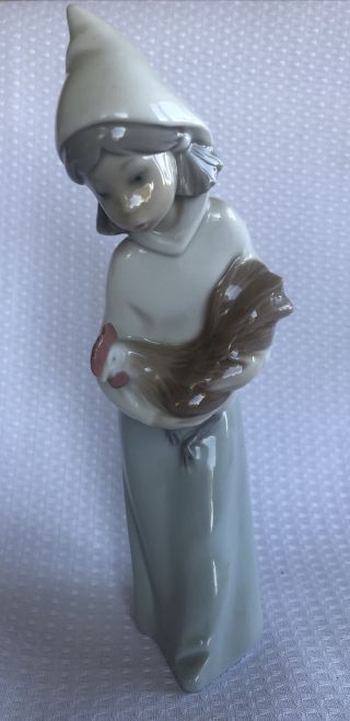 Lladro Girl With Rooster - 7 3/4 " High Vintage 1970’s Shiny. ,  Great Cond