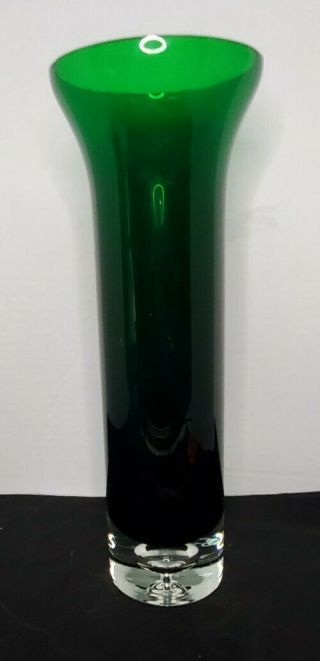 11 " Vintage Aseda Sweden Emerald Green Art Glass Vase With Blown Bubble