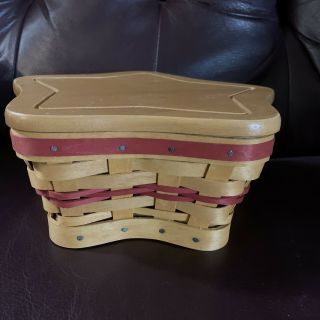 Longaberger 2001 Red Little Star Basket With Lid,  Protector And Liner