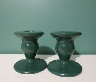 Rare Set Of 2 Dark Green French Candlestick Holders W/ Tags By Point A La Ligne