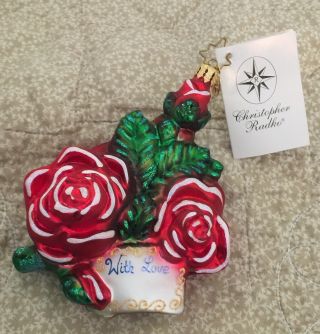 Vintage Christopher Radko “rosegay” Glass Ornament Roses With Love With Tag