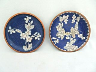 2 Pc.  Vintage Chinese Blue Cloisonne Enamel Pin Trays / Ashtrays / Coasters