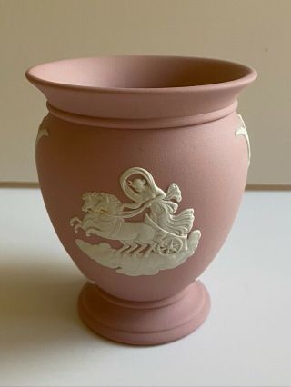 Rare Vintage Wedgwood Small Pink Jasperware Swirl Footed Vase Two Motifs