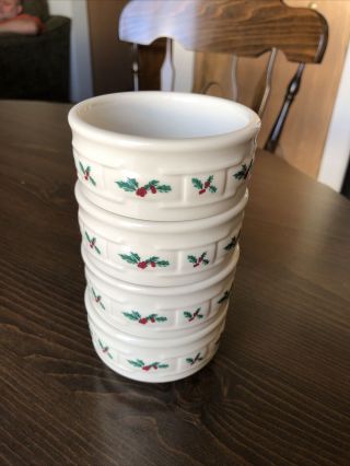 Longaberger Traditional Holly 4 - Pack Stackable Custard Cups Pottery