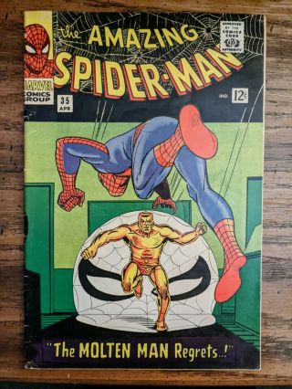 The Spider - Man 35 (apr 1966,  Marvel) 2nd Appearance Of Molten Man Fnvf
