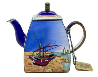 3” Charlotte Di Vita Fishers Boat Mini Teapot Trade Plus Aid Hand Painted Enamel