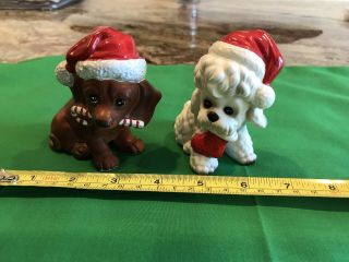 2 Vtg Japan Christmas Dog Santa Hat Candy Canes Josef Originals