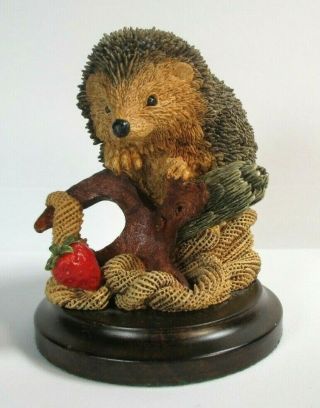 Country Artists Hedgehog With Strawberry Wooden Base Handpainted Made In England
