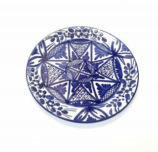 Spanish Hand Painted,  12 " Decorator Ceramic Plate Signed,  Floral & Star Design