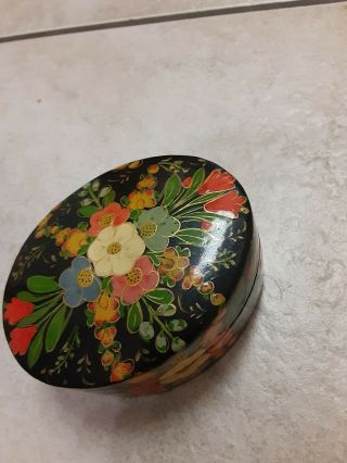 Vintage Hand Made Trinket Box With Flowers Kashmir India