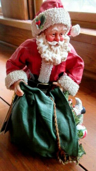 1993 Possible Dreams Wishes Come True 9 " Clothtique Santa Green Toy Sack