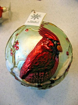 Slavic Treasures Raised Cardinal Winter Scene Large Glass Christmas Ornament
