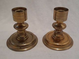 Vintage Set Of 2 Heavy Brass Candle Holders 7/8 " Candlestick Holders