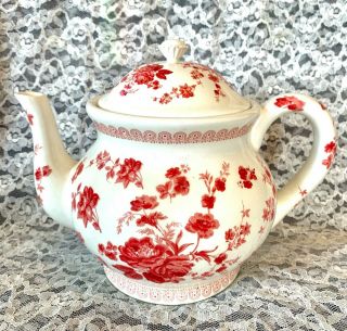 Lovely Jackson & Perkins Ceramic Teapot Cream Color With Red Flowers 7 " X 9 "