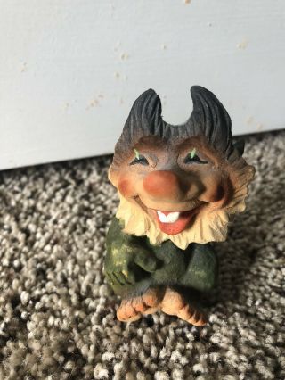Vtg Henning Norway Hand Carved Wood 3 " Gnome Small Chip On Top