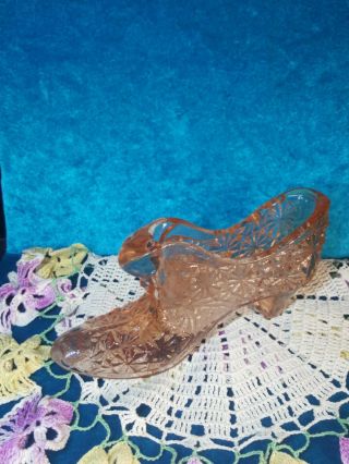 Vintage Pink Fenton Art Glass,  Daisy Cut Shoe.  Victorian Style 16