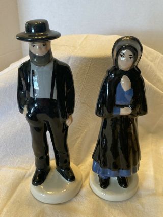 Vintage Hand Painted Ceramic Amish Man & Woman Figurines 9” Tall