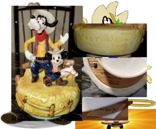 Walt Disney Productions Schmid Hand Painted Cowboy Goofy Mickey Mouse Music Box