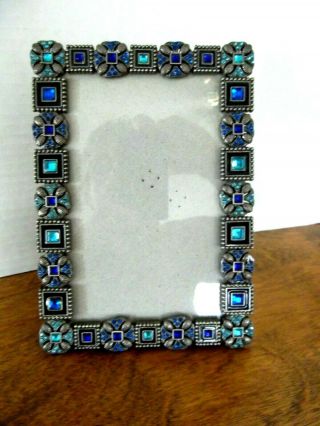 Blue Jeweled Picture Frame 3 " X 5 " Photo -