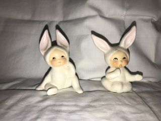 Vintage Mid Century Sugared Lefton Bunny Girls Two