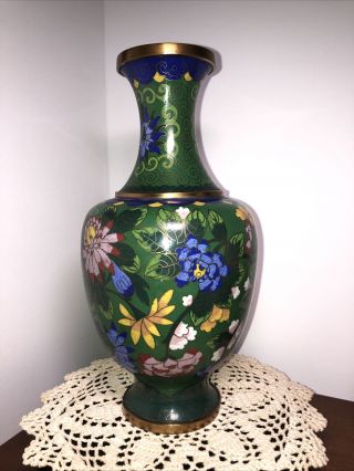 Chinese Cloisonne Multicolored Floral 10 - 1/4 " Enamel Brass/bronze Vase
