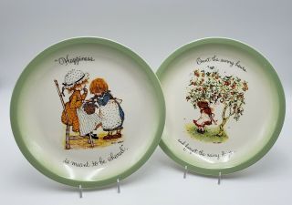 Set Of 2 Vtg Holly Hobbie American Greeting Plates 1972 Happiness Sunny Hours