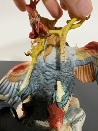 Vtg 2pc NUEVA BUEN RETIRO Porcelain Fighting Cock Rooster Art Statue Figurine 2