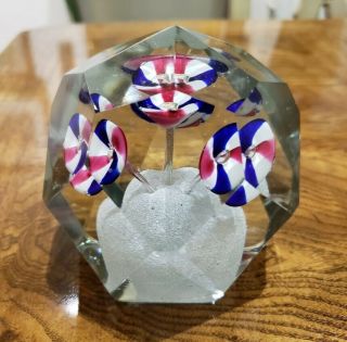Antique Bohemian Czech Faceted Art Glass Paperweight,  Large
