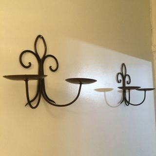 Vintage Decorative Wrought Iron Metal Wall Candle Holder Hanging (set Of 2)