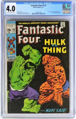 E130.  Fantastic Four 112 Marvel Cgc 4.  0 Vg (1975) Classic Battle Hulk Vs.  Thing