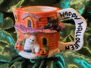 Vintage Fitz & Floyd Omnibus 1996 Haunted Halloween House Pattern Coffee Mug Euc