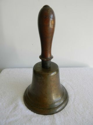 Antique/vintage School Teacher Brass Bell With Wooden Handle 11 - 1/2” Tall Old