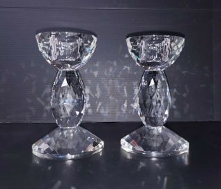 Oleg Cassini Crystal Candle Holders 4.  5 " Faceted Swarovski Era (pair)