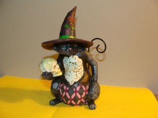 Jim Shore Pint Size Halloween Figure,  Black Cat With Skull