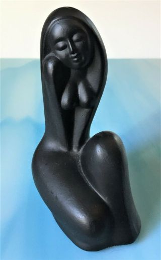 Vintage Black Nude Woman Figurine Ceramic Statue Mid Century Hawaii Native Girl