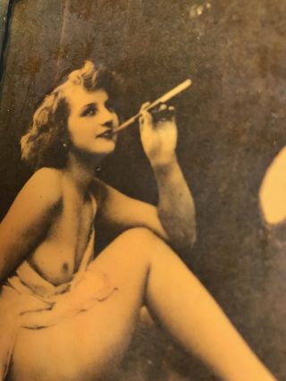 Vintage Wood Plaque Decoupage Nude Woman With Cigarette E - 7 2