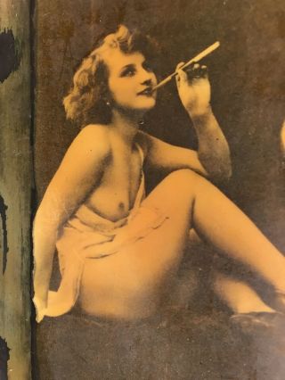 Vintage Wood Plaque Decoupage Nude Woman With Cigarette E - 7 3