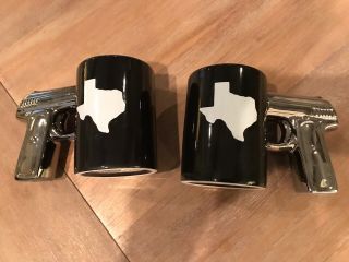 Texas Gun Mug Pistol Handle Coffee Mug Pair Two 2 Mugs State 2nd Amendment