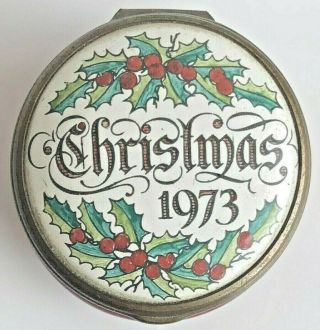 Vintage Halcyon Days Bilston & Battersea Enamels Trinket Box Christmas 1973