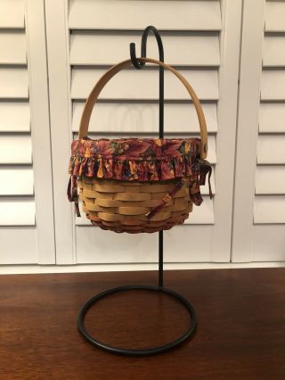 Longaberger 1996 Small Pumpkin Basket With Fall Foliage Liner,  Protector,  Stand