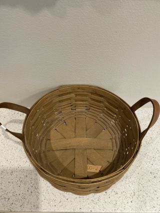 Longaberger Round 10” Basket 1983 With Leather Handles 4.  25” High